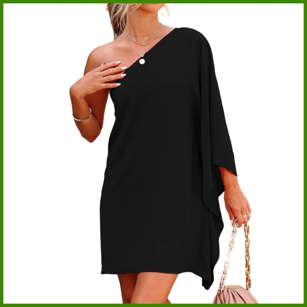 One Shoulder Batwing Sleeve Cocktail Dress Formal Wedding Guest Party
